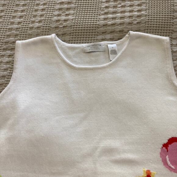 Liz Claiborne Sleeveless Sweater Knit Cotton Vest Floral Flower Design Womens 3x - Picture 5 of 9